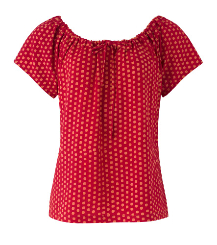 People Tree Square Print Balloon Top Red Orange