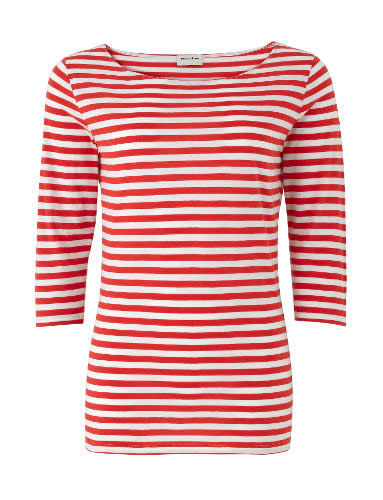 People Tree Organic Jersey Cotton Stripe Boat Neck Top Scarlet