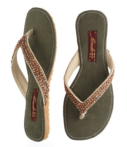 Komodo Orly Beaded Flip Flop Olive