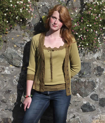 Fair Trade Lace Trim 3 4 Sleeve Ribbed Cardigan