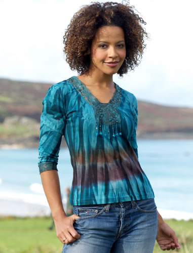 Fair Trade Sequin Tye Dye 34 Sleeve T shirt