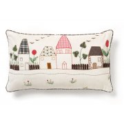 Embroidered & Appliqued Rustic Houses Cushion Cover