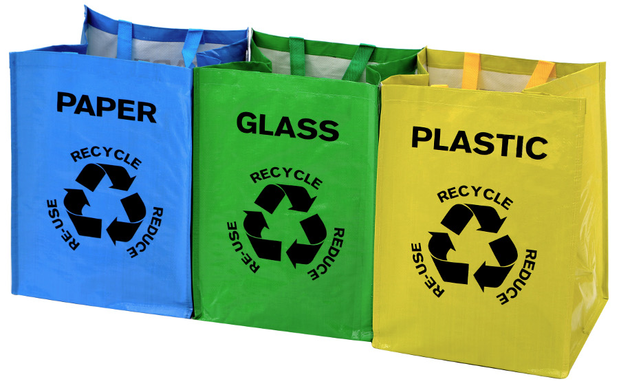 Recycle Bags - Set of 3 Plastic/Glass/Paper - Natural Collection Select