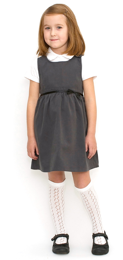 Girls School Pinafore With Bow - Grey - 5yrs Plus