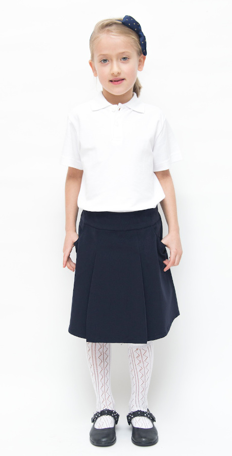 Organic Cotton Drop Waist Pleated School Skirt - Navy - 7yrs Plus