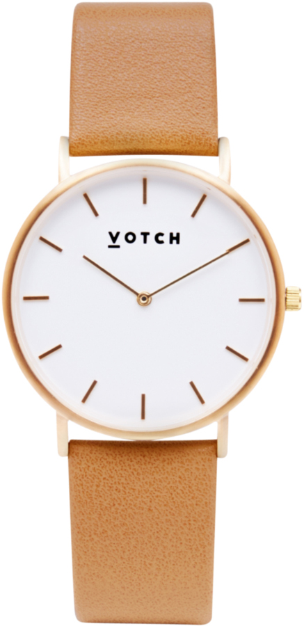 Votch Classic Collection Vegan Leather Watch - Tan & Gold
