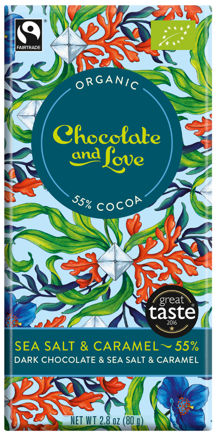 Chocolate & Love Organic Fairtrade Sea Salt & Caramel 55% Dark Chocolate Bar - 80g