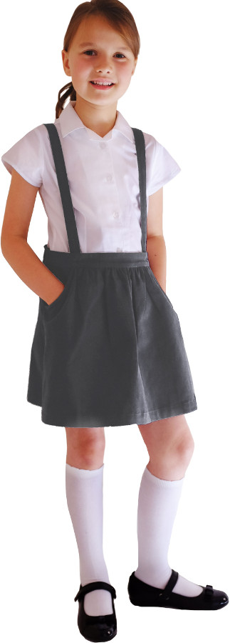 Organic Cotton School Skirt with Braces - Grey - 9yrs Plus