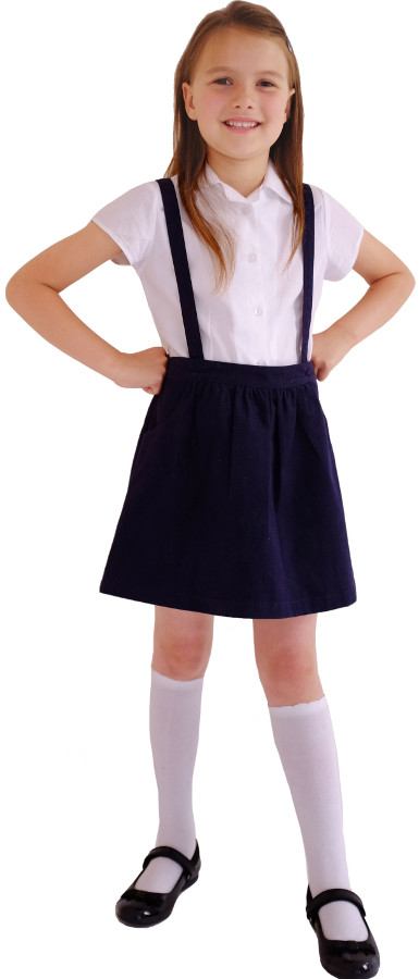 Organic Cotton School Skirt with Braces - Navy - 6yrs Plus