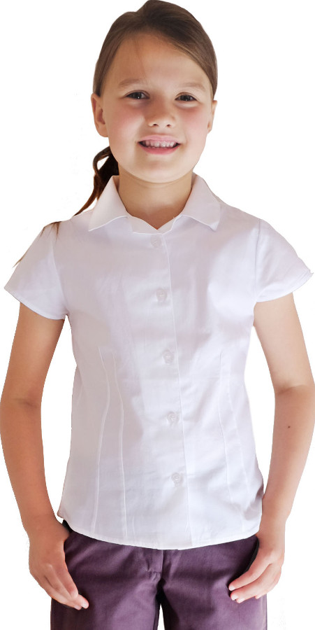 Organic Cotton Revere Collar Short Sleeve Blouse - White - 3yrs Plus