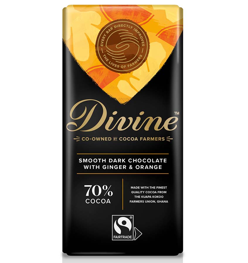 Divine 70% Dark Chocolate with Ginger & Orange - 90g