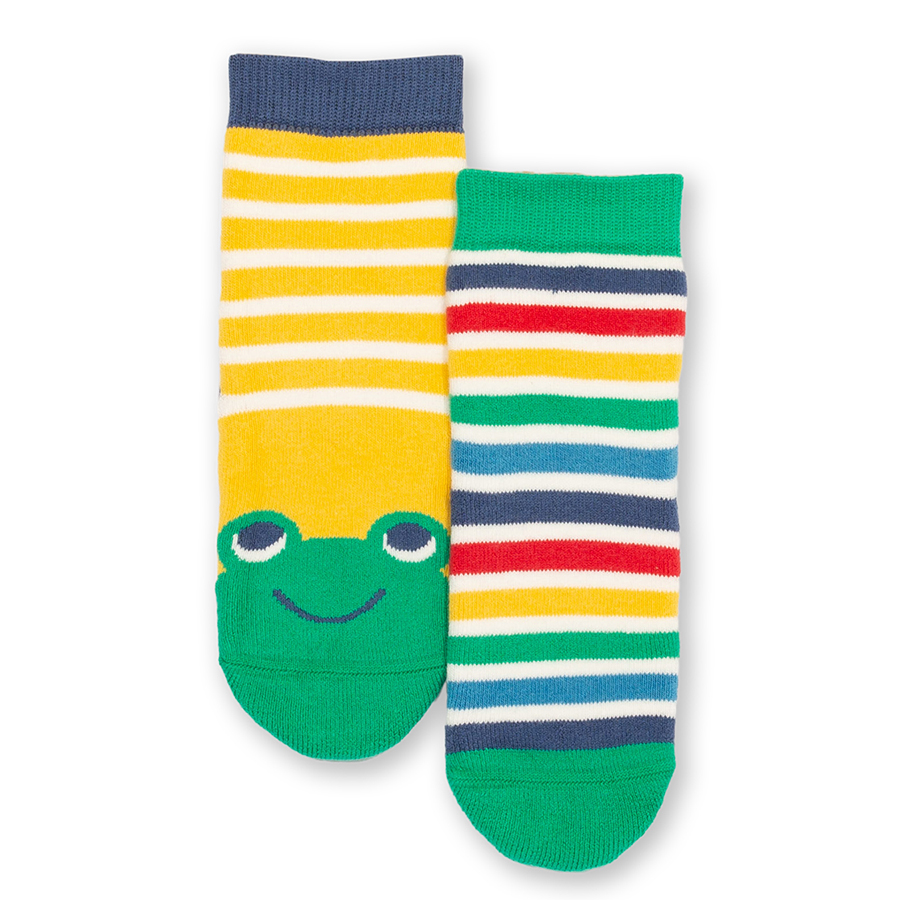 Kite Frog Face Grippy Socks Yellow - Pack of 2