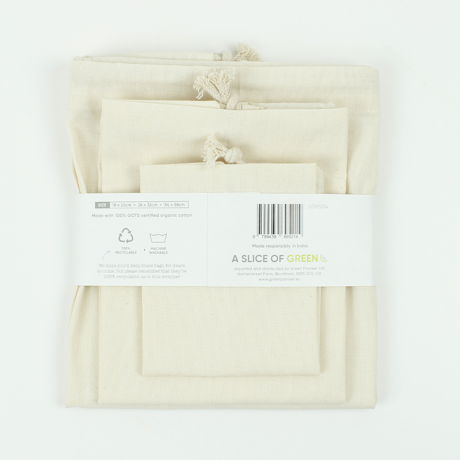 A Slice of Green Organic Cotton Produce Bags - Set of 3 - A Slice of Green