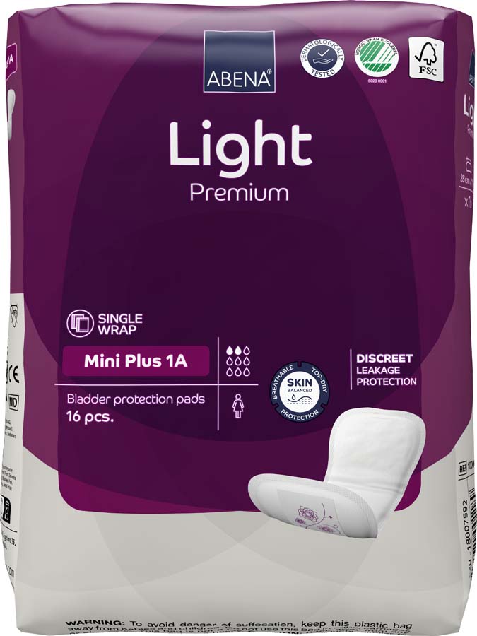 Abena Light Incontinence Pads - Mini Plus - Pack of 16