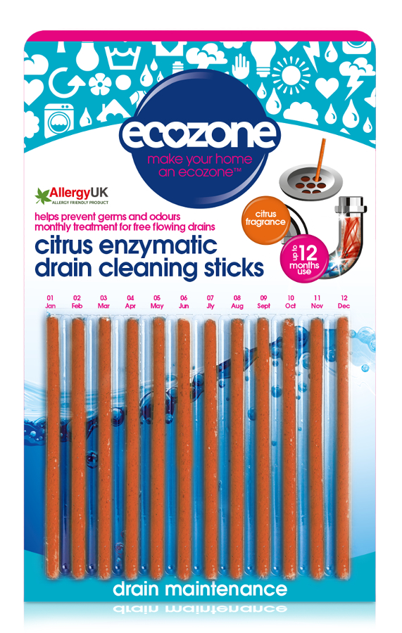 Ecozone Enzymatic Citrus Drain Cleaning Sticks - Pack of 12