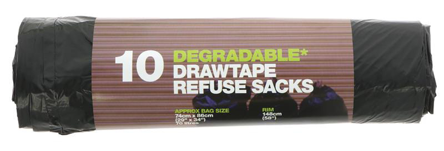 Image of d2w Degradable Drawtape Refuse Sacks - 70L - Roll of 10