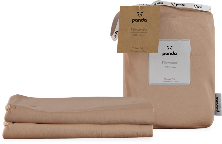 Panda Vintage Pink Bamboo Pillowcases - Pack of 2