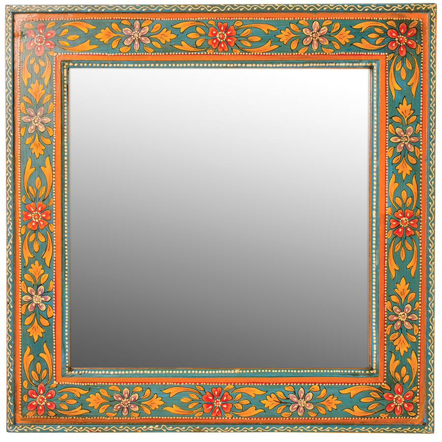 Hand Painted Square Wooden Wall Mirror - 45 x 45cm
