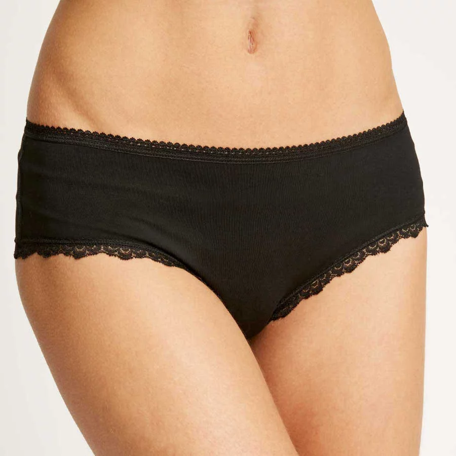 People Tree Organic Lace Hipster Briefs - Black - People Tree