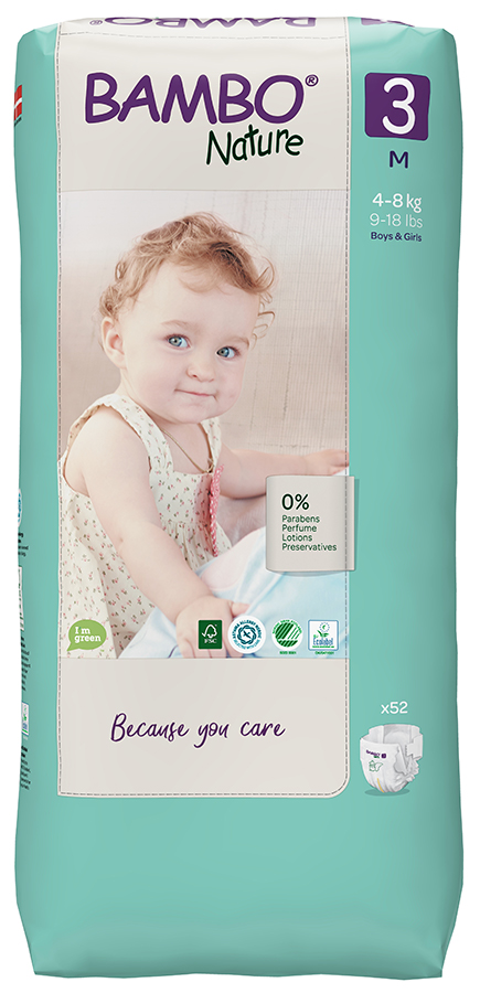 Bambo Nature Disposable Nappies - Midi - Size 3 - Economy Pack of 52