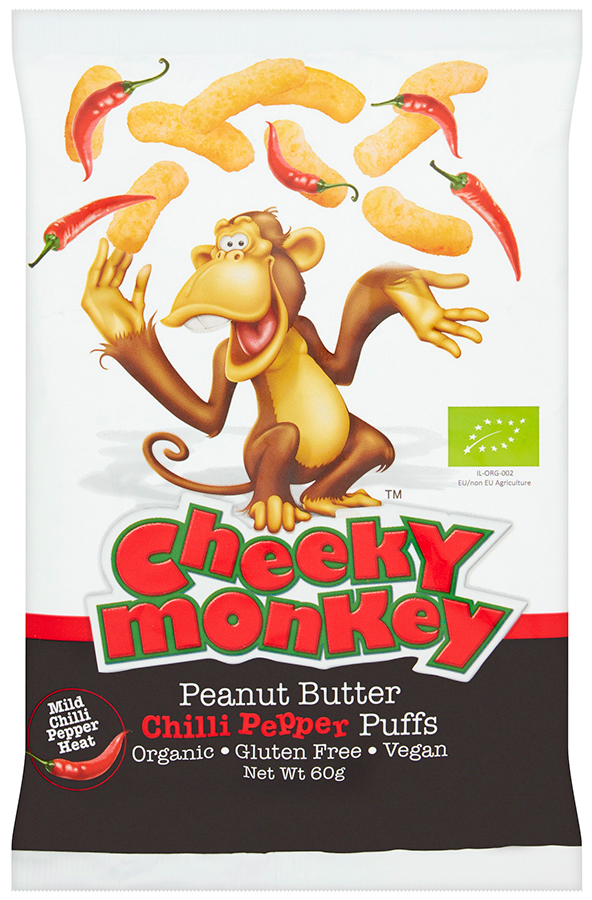 Cheeky Monkey Peanut Butter Chilli Puffs - 60g - Cheeky Monkey Organic