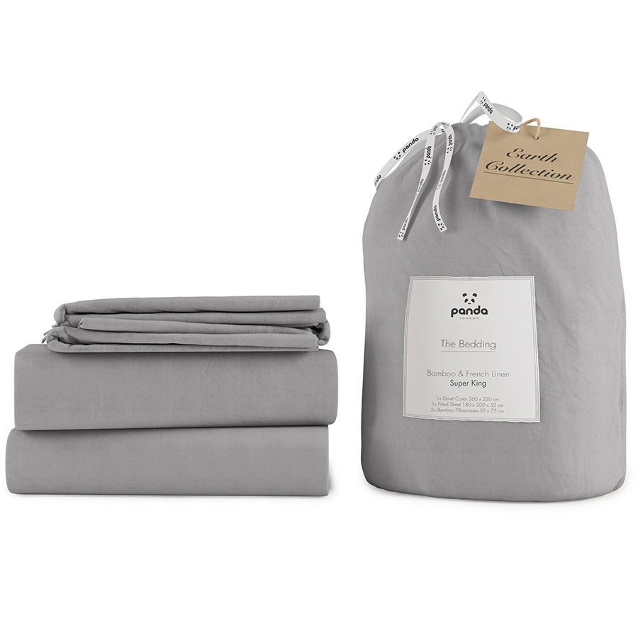 Image of Panda Earth Collection Silver Lining Grey Bedding Set - Super King