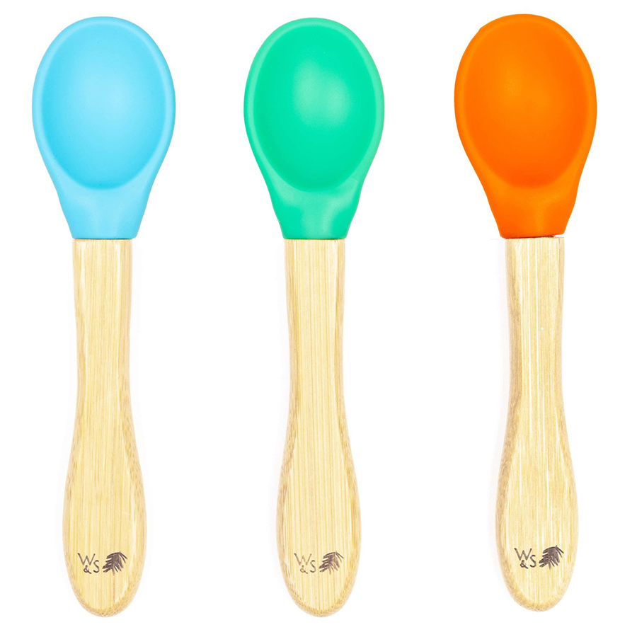 Wild & Stone Baby Bamboo Weaning Spoons - Blue  Green & Orange - Set of 3