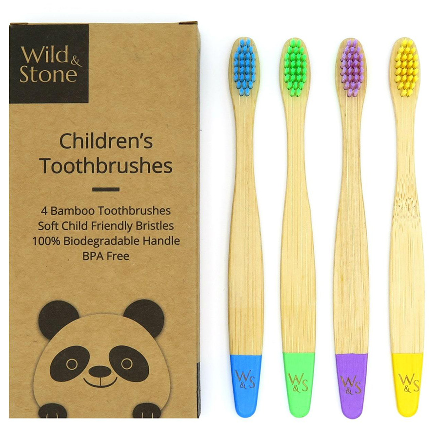 Wild & Stone Kids Bamboo Toothbrush - Multi-Colour -Pack of 4