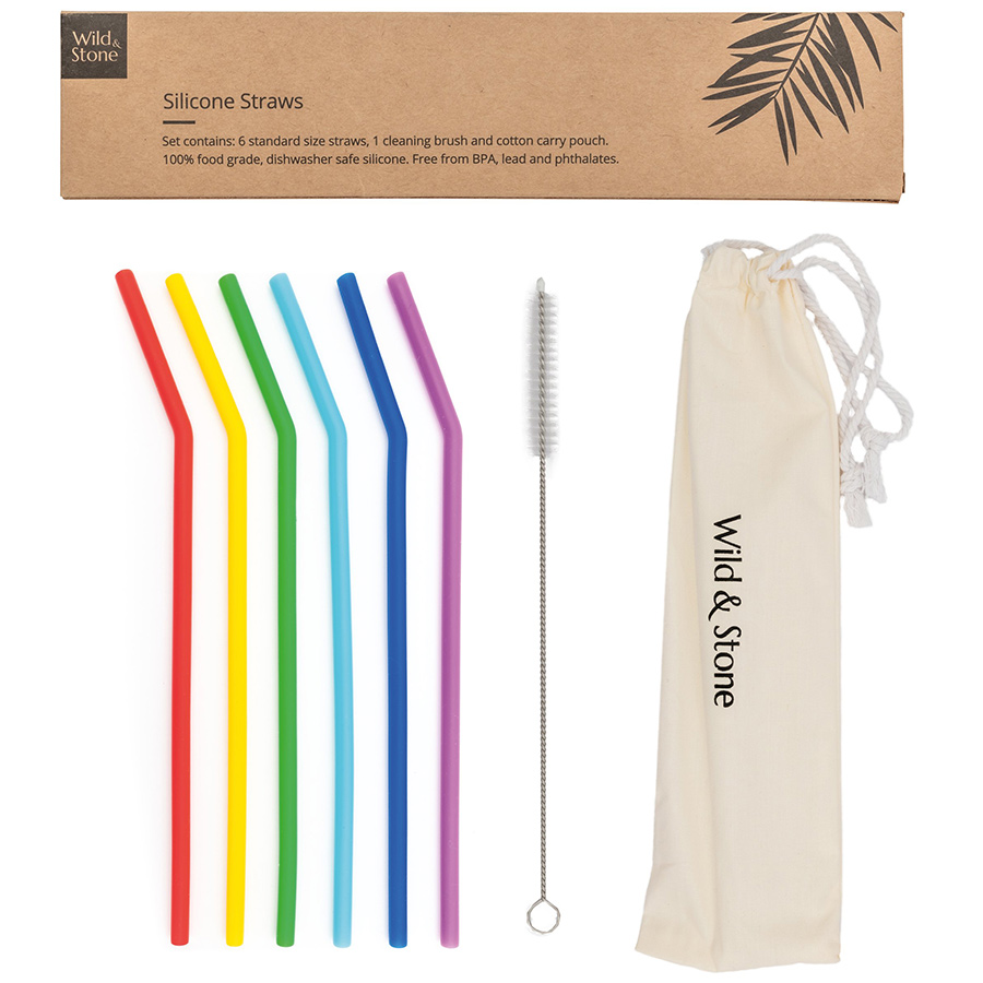 Wild & Stone Reusable Silicone Drinking Straws - Pack of 6