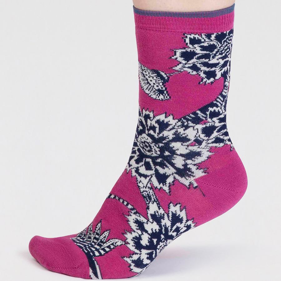 Thought Freja Organic Cotton Abstract Flower Socks - Raspberry Pink - UK4-7