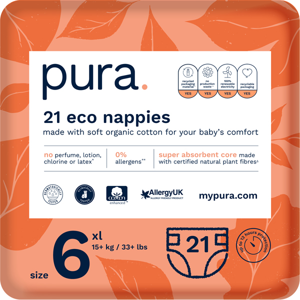 Pura Disposable Nappies - Size 6 - XL - Pack of 21