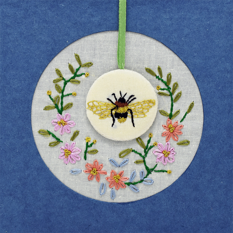 Fair Trade Embroidered Card with Bee Decoration