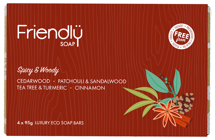 Friendly Soap Bar Selection - Spicy & Woody - 4 x 95g