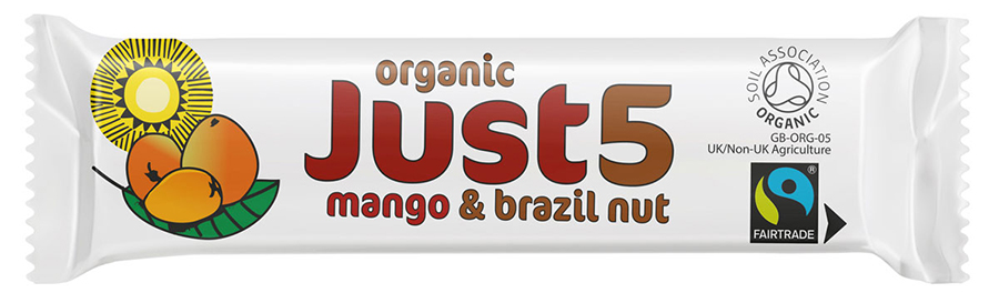 Tropical Wholefoods Just 5 Organic & Fairtrade Snack Bar - Mango & Brazil - 8 x 40g