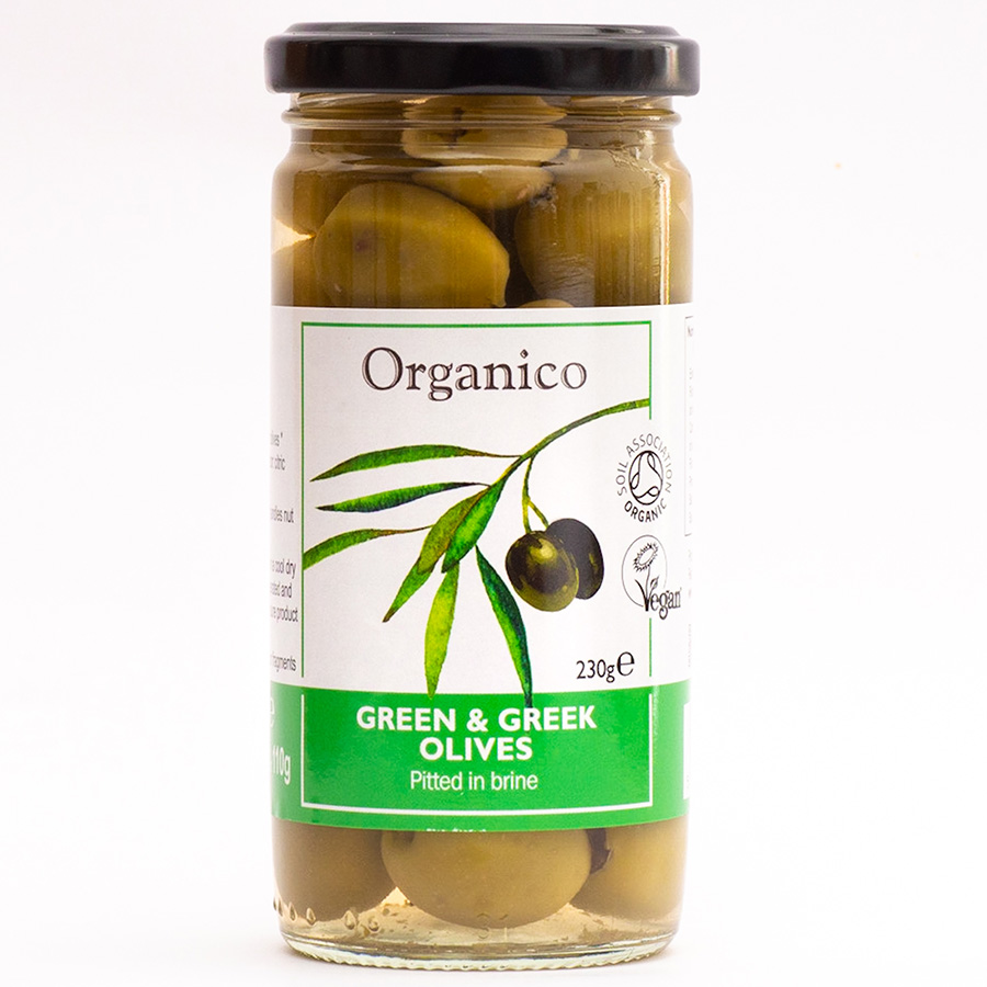 Organico Green & Greek Olives Pitted in Brine - 230g