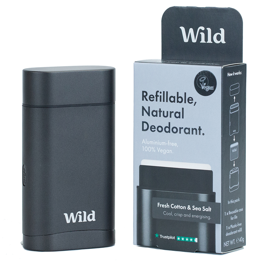 Wild Men's Black Case and Fresh Cotton & Sea Salt Deodorant Starter Pack - 40g
