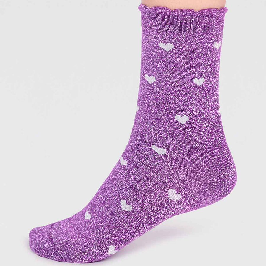 Thought Plum Purple Crystelle Heart Sparkle Socks - UK4-7