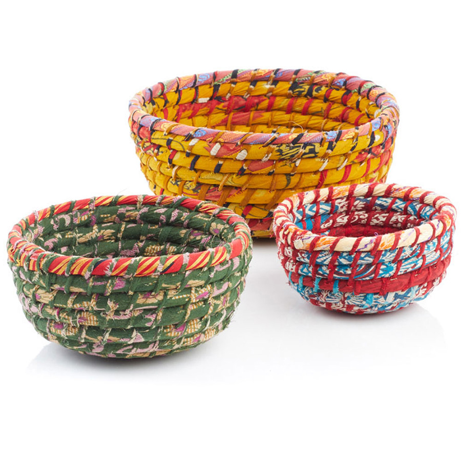 Recycled Sari Round Nesting Baskets - Set of 3