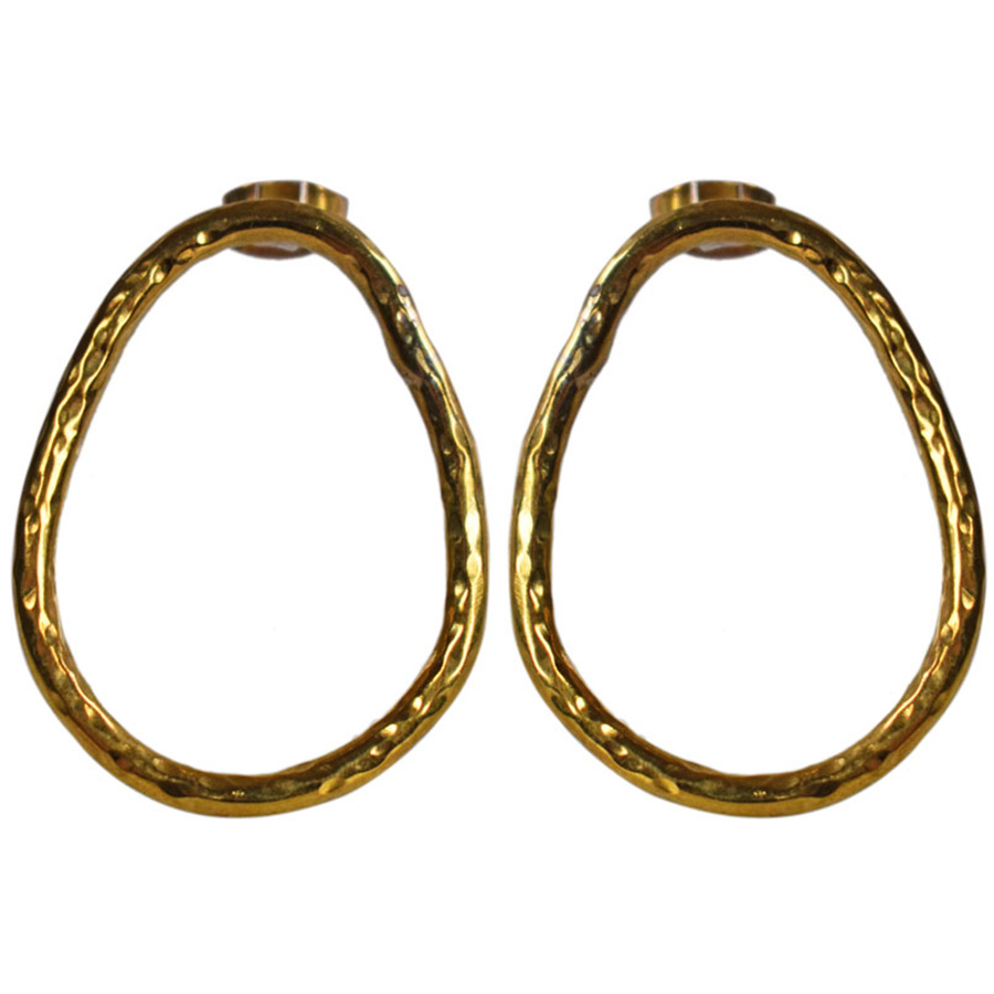 Hammered Brass Irregular Oval Hoop Earrings