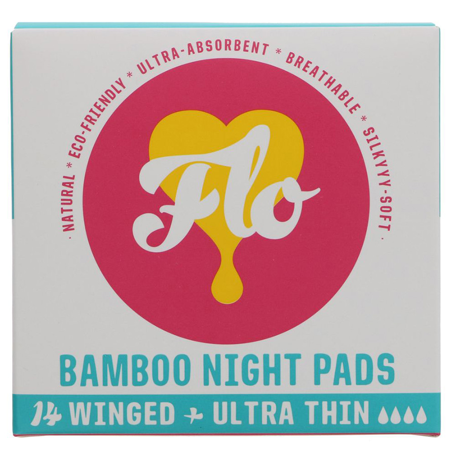FLO Natural Bamboo Ultra Thin Winged Night Pads - Pack of 14