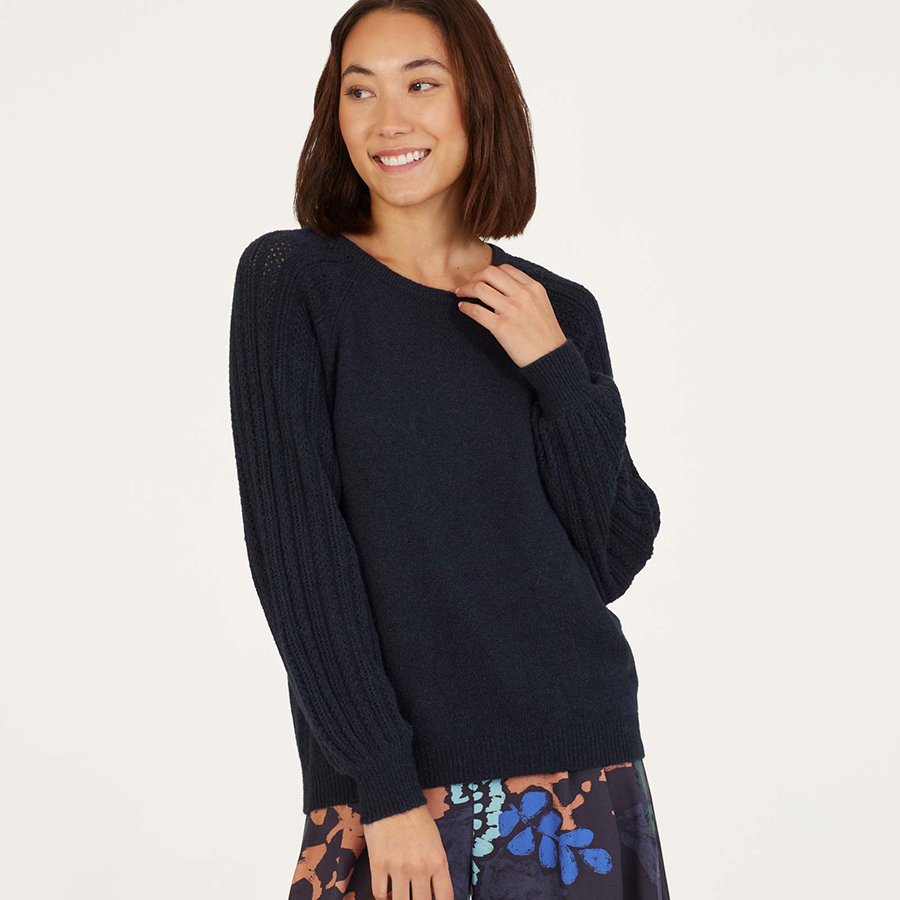 Thought Florna Organic Cotton Fluffy Jumper - Navy