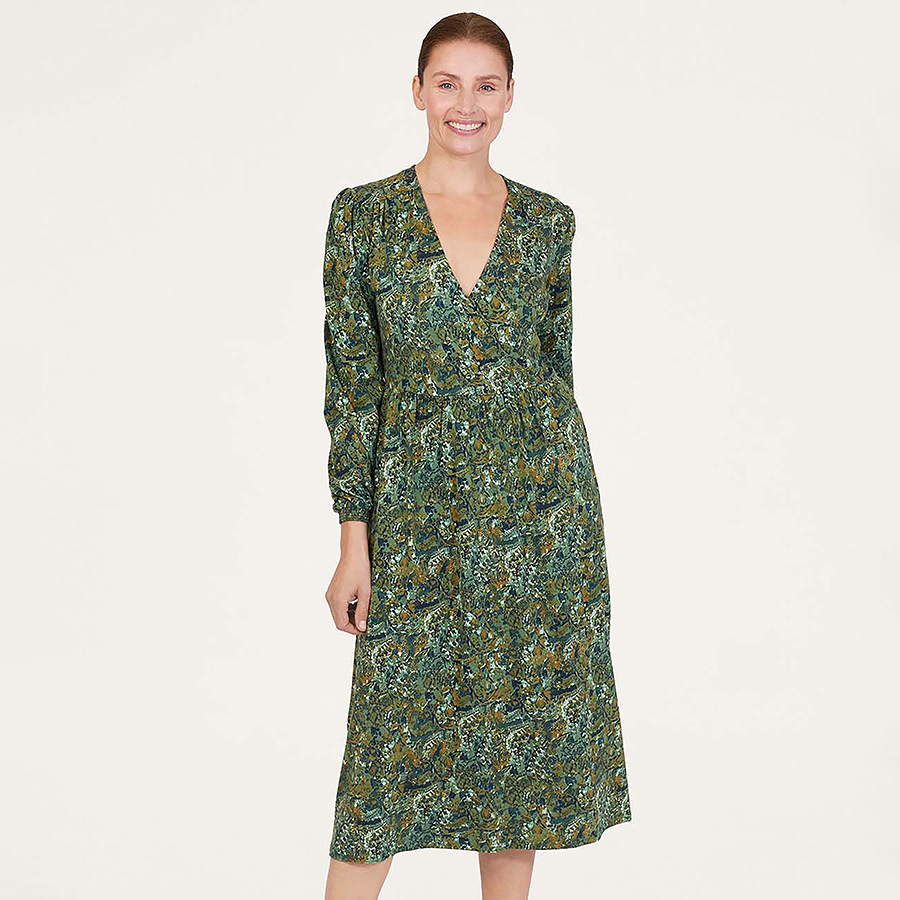 Thought Erin Organic Cotton Jersey Wrap Dress - Forest Green
