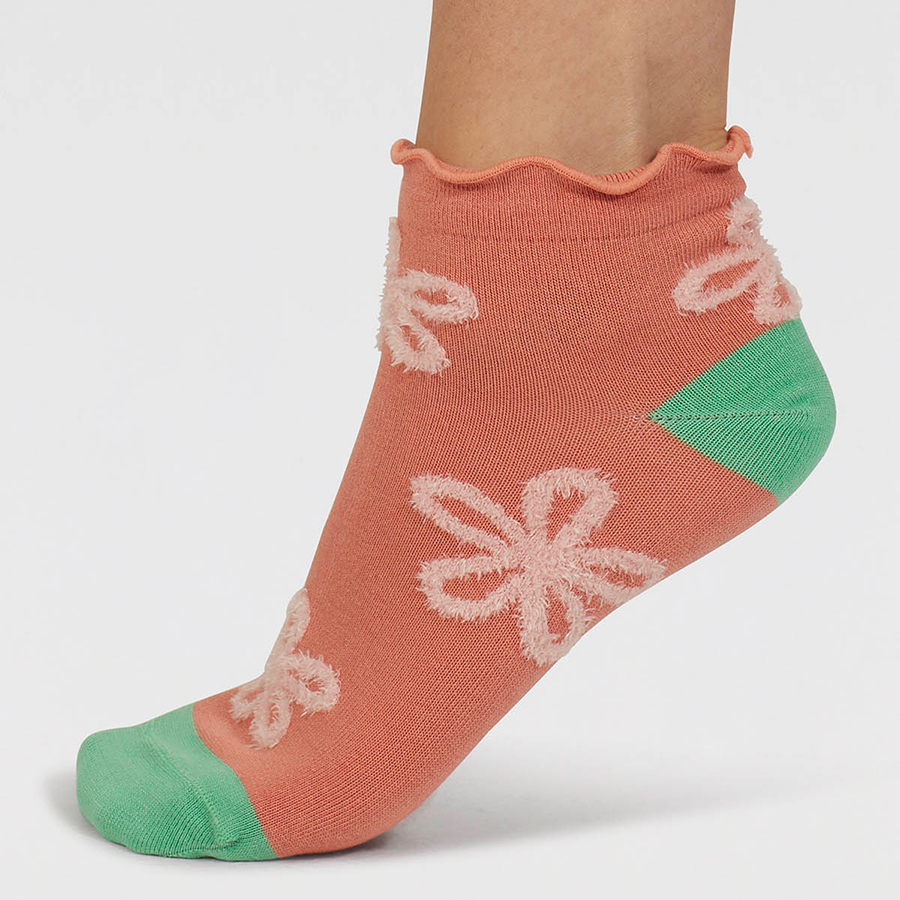 Thought Coral Daisee Textured Flower Bamboo Ankle Socks - UK4-7