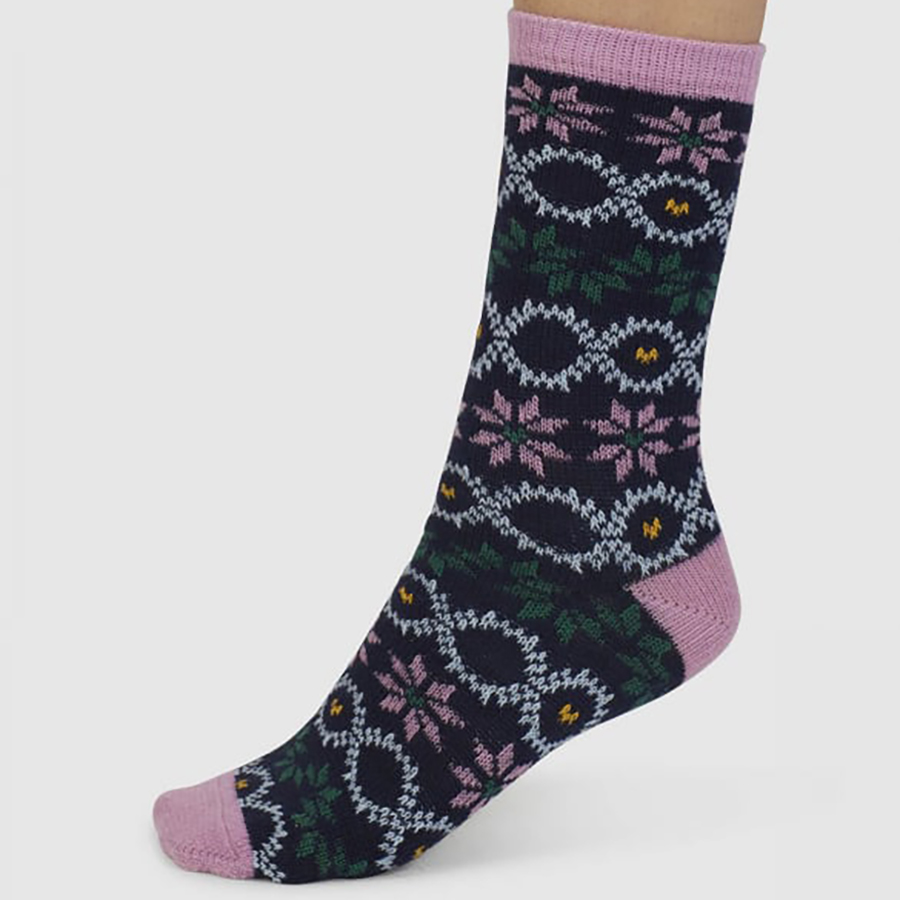 Thought Navy Eleni Fairisle Wool Socks - UK4-7