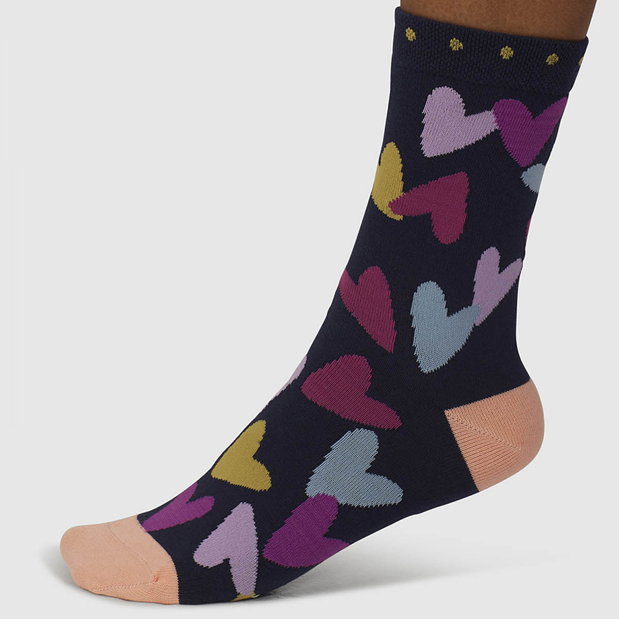 Thought Navy Tyas Heart Organic Cotton Socks - UK4-7