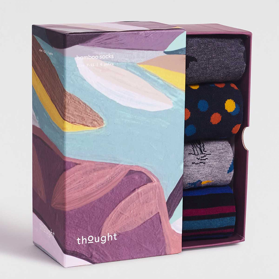 Thought Dean Bamboo Bird Sock Gift Box - 4 Pairs - UK7-11