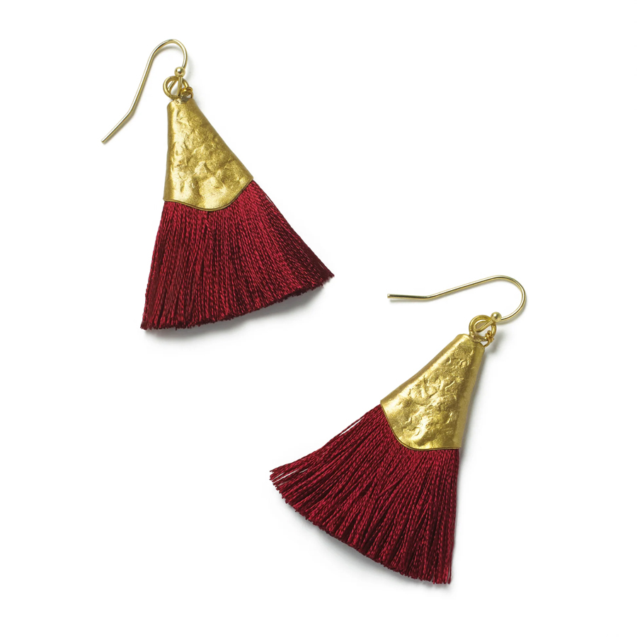 So Just Shop Gold Kiara Earring - Red Tassel