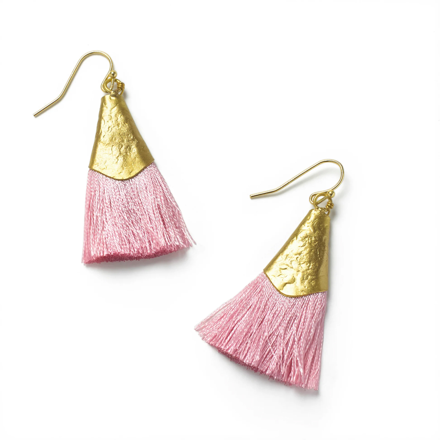 So Just Shop Gold Kiara Earring - Pink Tassel