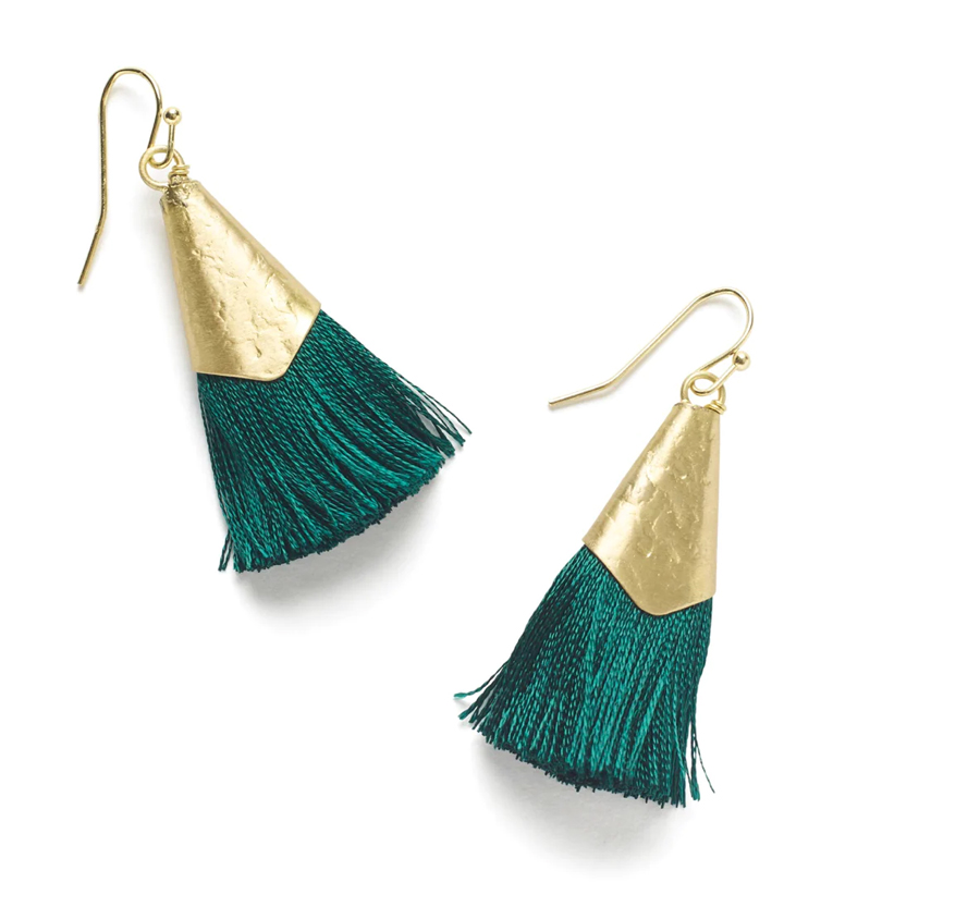 So Just Shop Gold Kiara Earrings - Green Tassel