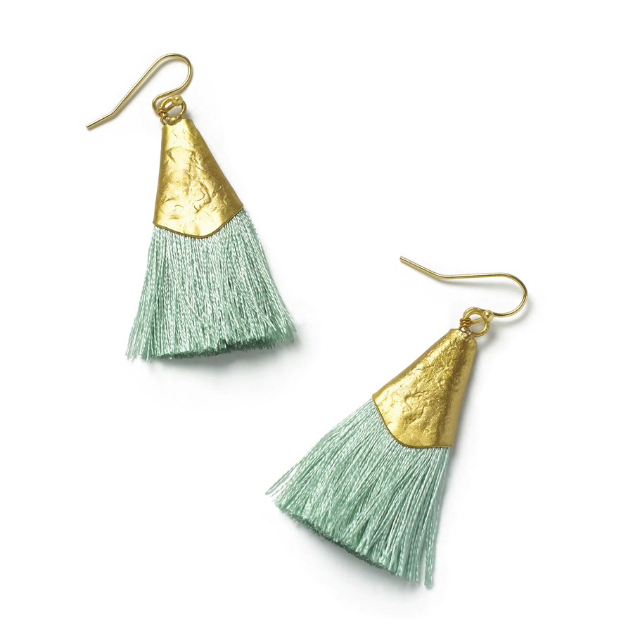So Just Shop Gold Kiara Earring - Mint Green Tassel